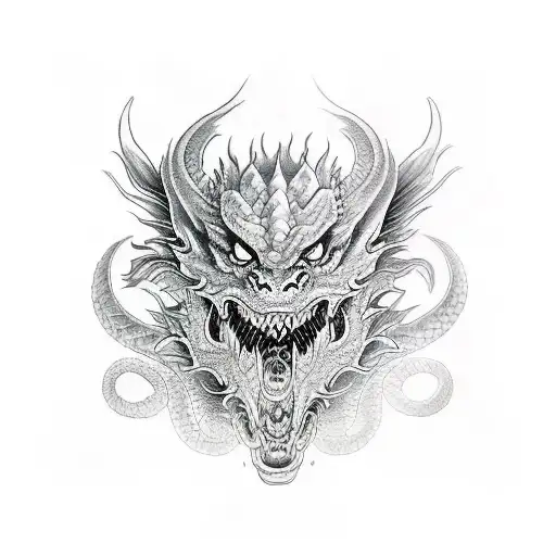 Dragon And Oni Mask Black And White Sleeve