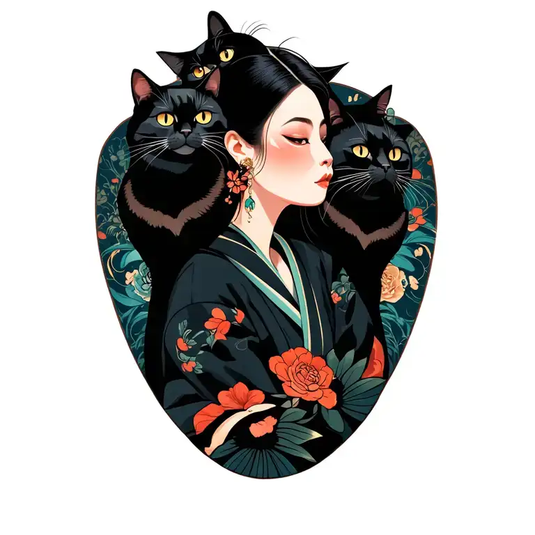 Woman Ruffian With Gang Of Cats