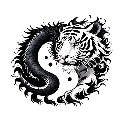Black Dragon And White Tiger Forming Ying Yang Symbol