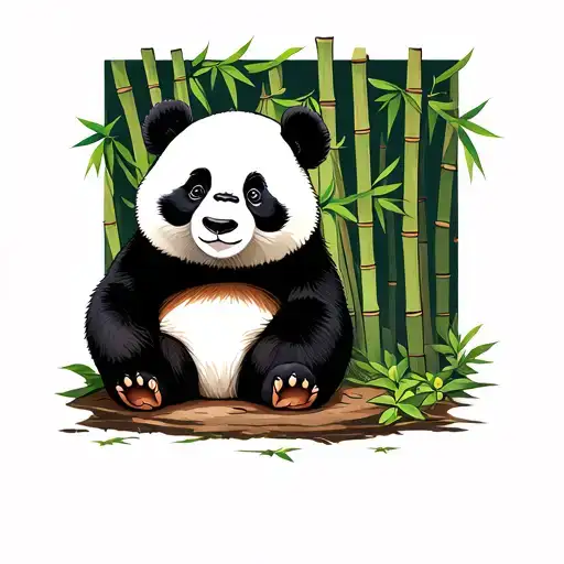Panda Sitting In Bamboo Forest