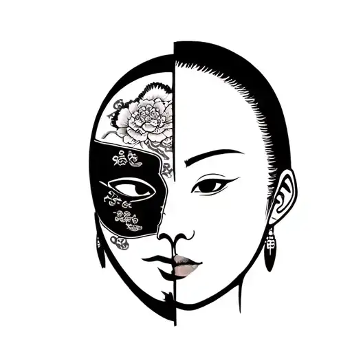 Female Samurai With Mask Split In Half