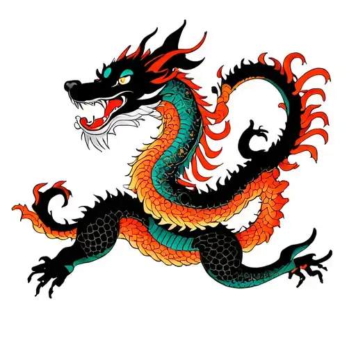 Dog Chasing A Chinese Dragon Intertwined