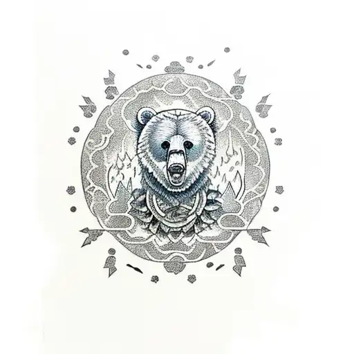 Bear With 2-Headed Eagle Over It With Water