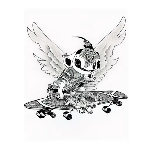 Stitch On A Skateboard Lissing Angel