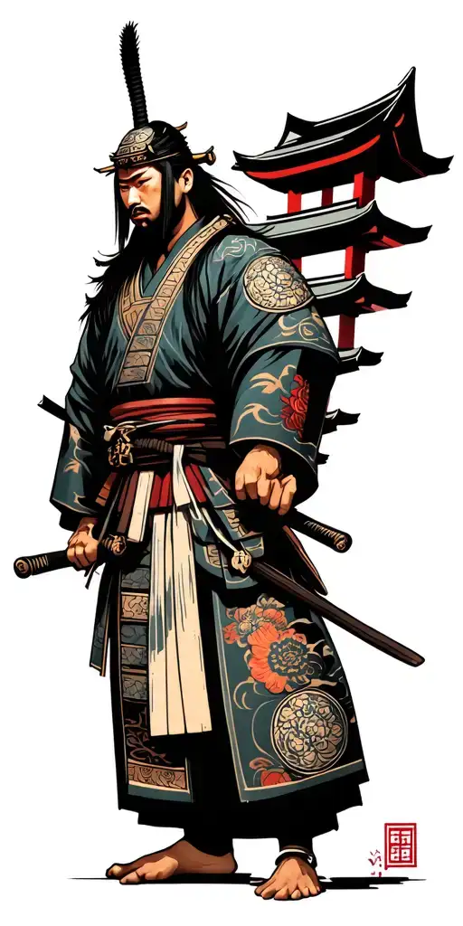 Cool Samurai Warrior Standing By A Temple