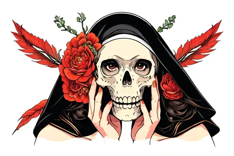 Sexy Nun Holding A Skull Soft Shading