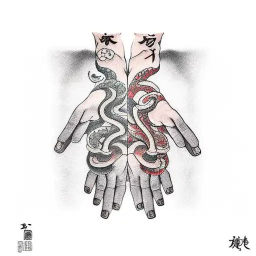 Hands With Sticks That Have Caught A Snake