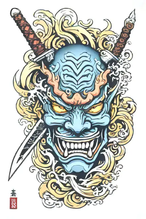 Oni Mask Sword Water Waves