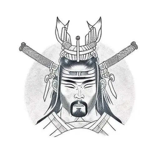 A Minimalist Tattoo Of A Japanese Samurai Warrior From An Anime Series