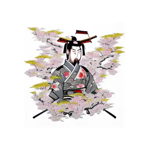 Samurai In A Cherry Blossom Garden