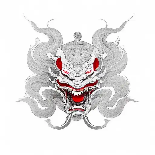 Hannya Mask With Aggressive Expression And Snake