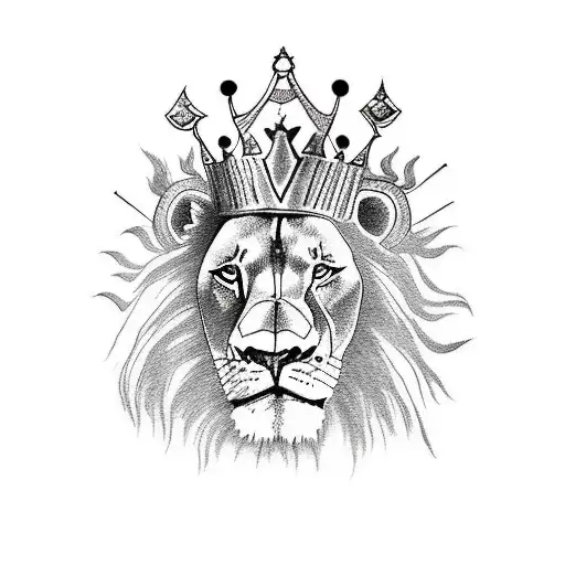 Portrait Of The Lion King With Crown Made Of Trees Hanging Skulls