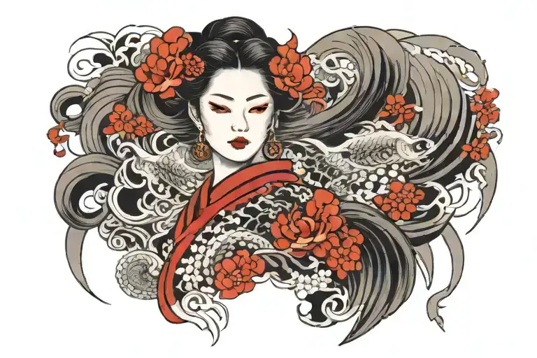 Beatiful Woman With Black And Red Features