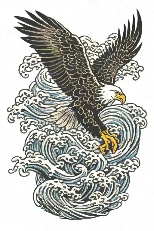 Eagle Through Waves Crashing