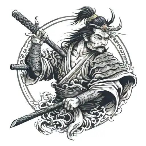 Japanese Samurai Warrior With Demons They Know