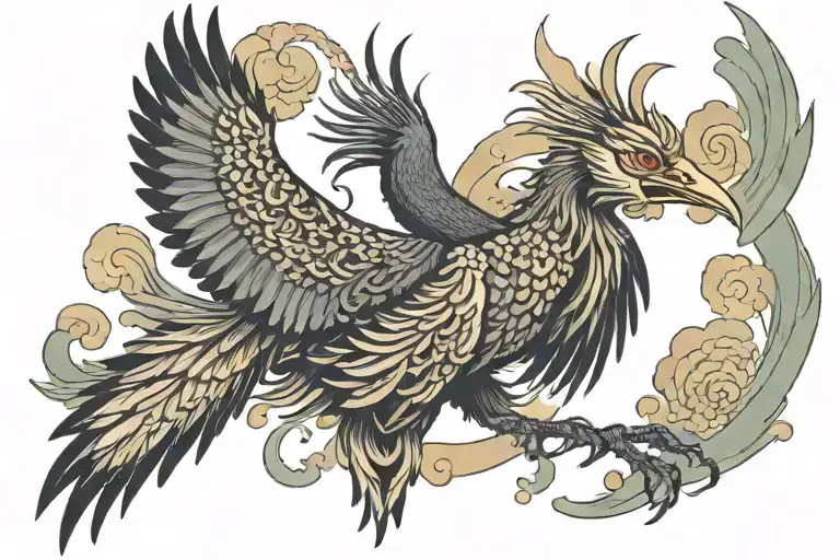 Phoenix And Crane Bird Rising With Spiritual Elements