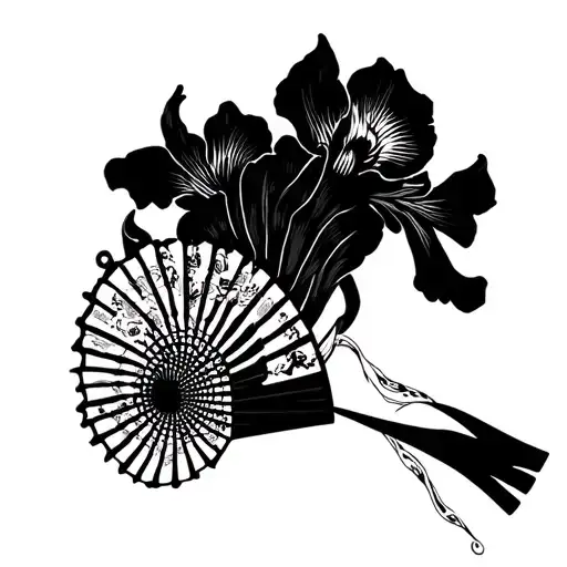 Hand Fan With Iris Black And White