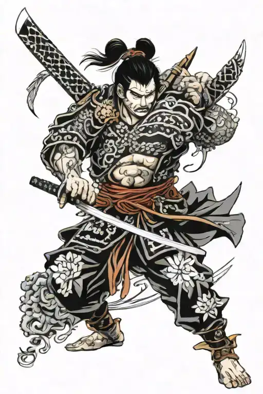 Two Samurai's Katana Sword Piercing