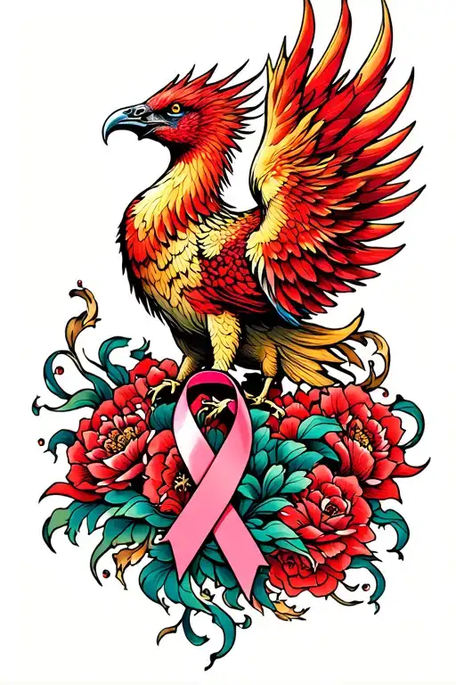 Phoenix Rising From Breast Cancer Ribbon