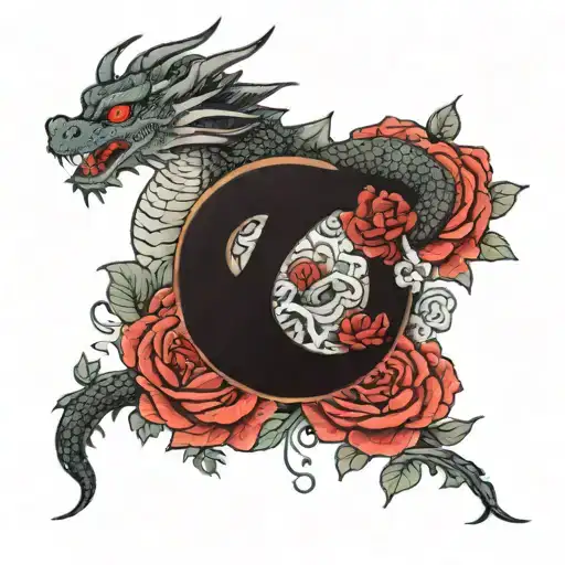 Dragon And Roses