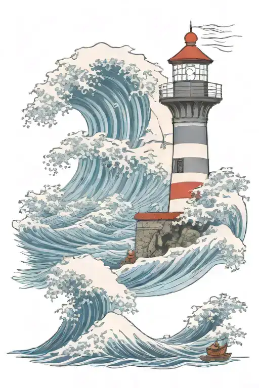 Lighthouse Standing Tall Amidst Waves Crashing