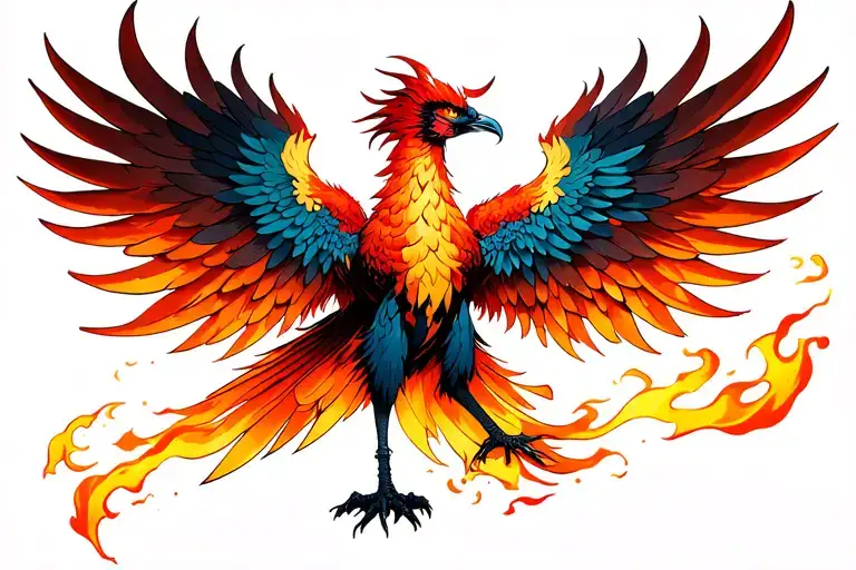 Phoenix With Fire Wings Spread Wide