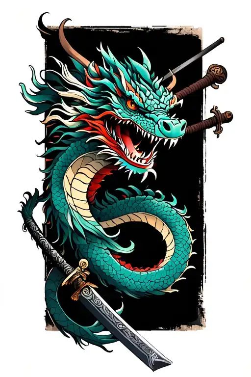 Dragon With Katana On The Forearm Abstraction