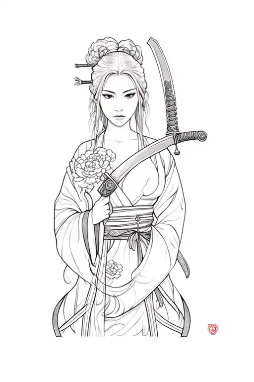 A Woman Holding A Samurai Sword