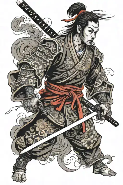 Kid Samurai Warrior Wielding His Sword