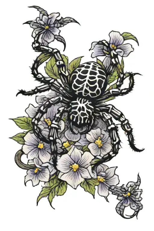 Spider On Shoulder Crawling Down To Violets