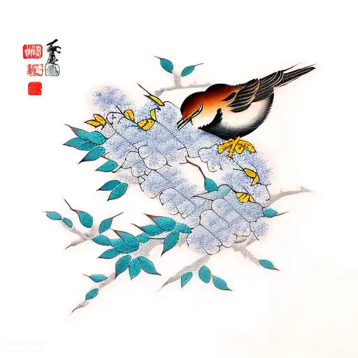 Little Bird On A Vertical Branch