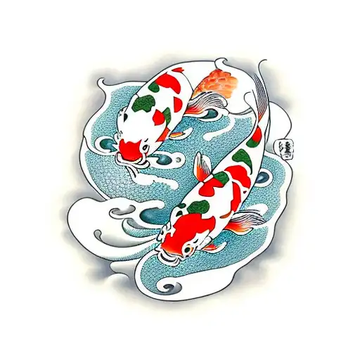 3 Koi With Waves And A Couple Lily Pads
