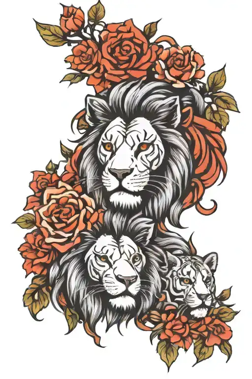 Lion And Lioness Couple Tattoo Design