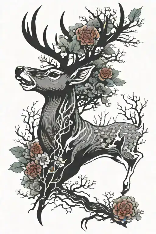 Deer Head With Trees