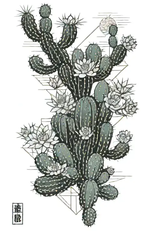 Regtangle Cactus Desert Landscape Filled Geometric Pattern Resembling