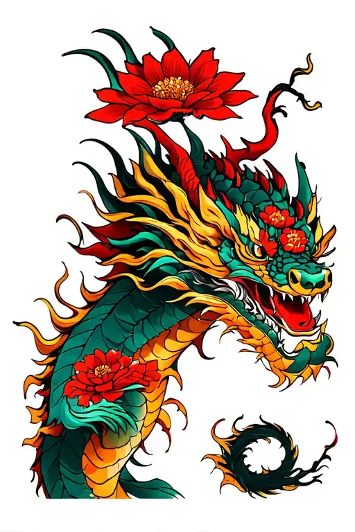 Dragon With Flowers Arm Sleev