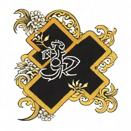 Black Background With Rectangular Tattoo Japan Style