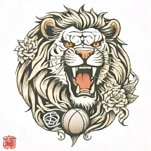 Lion Head With Rugby Ball