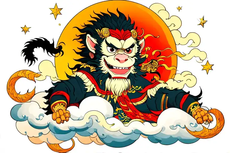 Sun Wukong On Cloud With Stars In Sky