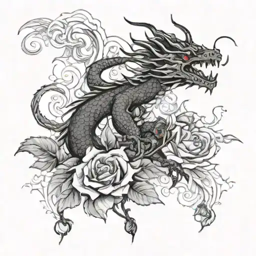 Dragon And Roses Growing Together Symbolizing Your Love