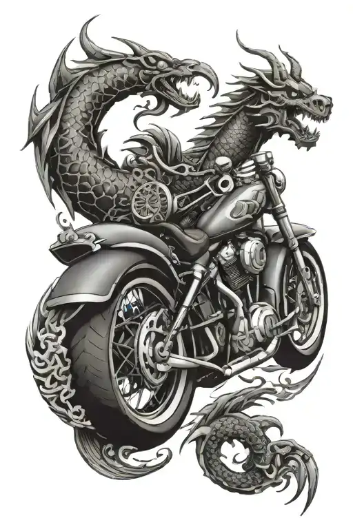 Harley Davidson Logo Merged Together With Japanes Dragon