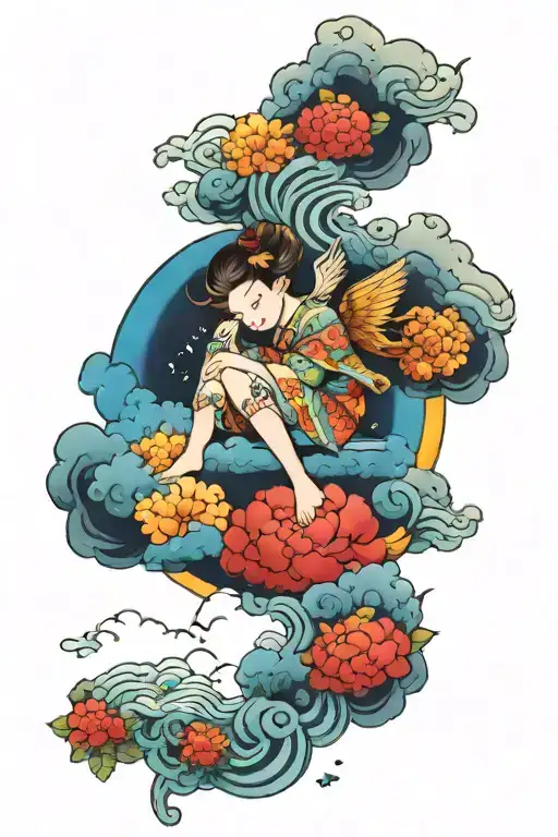 Angel Asleep On A Rainbow Cloud