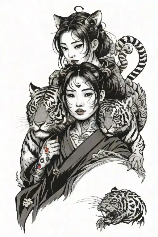 Girl And Tiger Face
