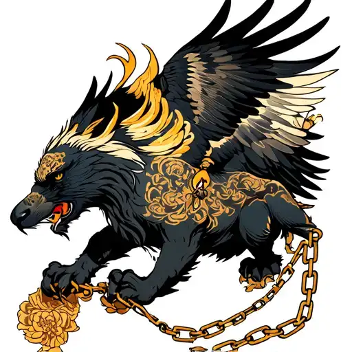 Fenrir Breaking Chains With A Golden Eagle Circling Above
