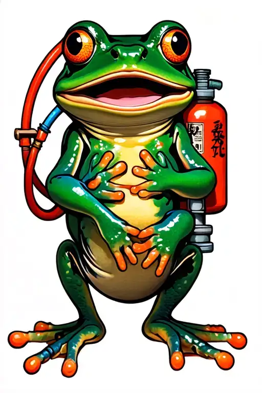 Frog With Oxygen Tank With Hose Connected To Frog