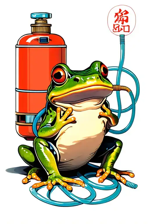 Frog With Oxygen Tank With Hose Connected To Frog Nose