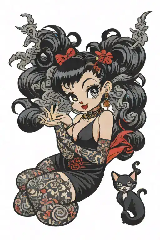 Curvy Betty Boop Shaka Sign Wearing Stockings And A Black Dress
