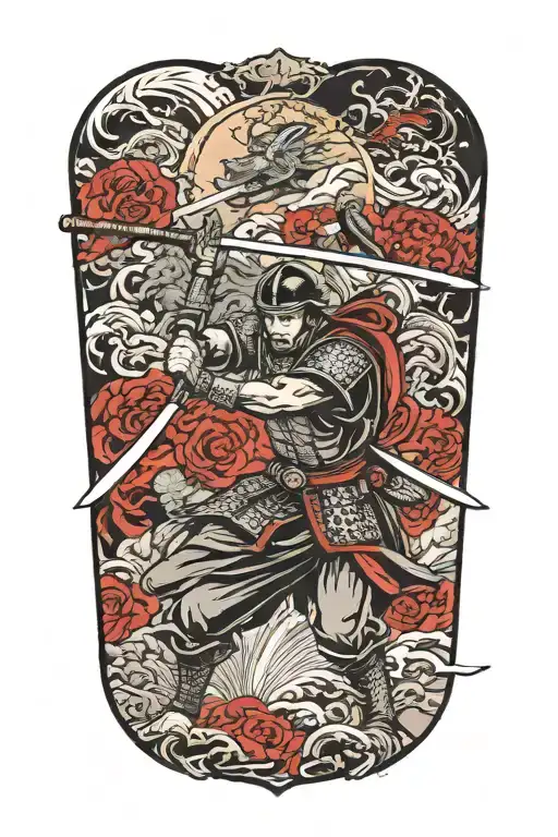 Battlefield With Warriors Virtical Sword