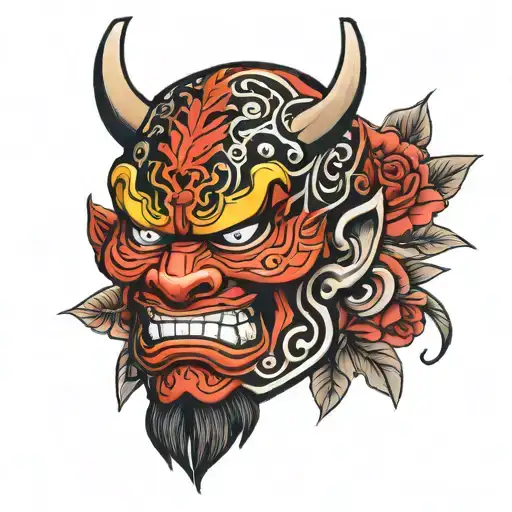 Red Oni Mask With Rose Petals