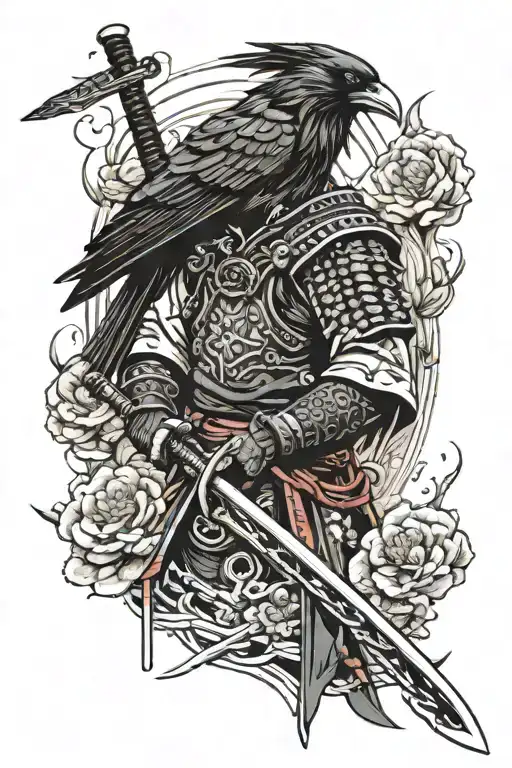 Samurai Cyberpunk Two Sword With Raven Standing